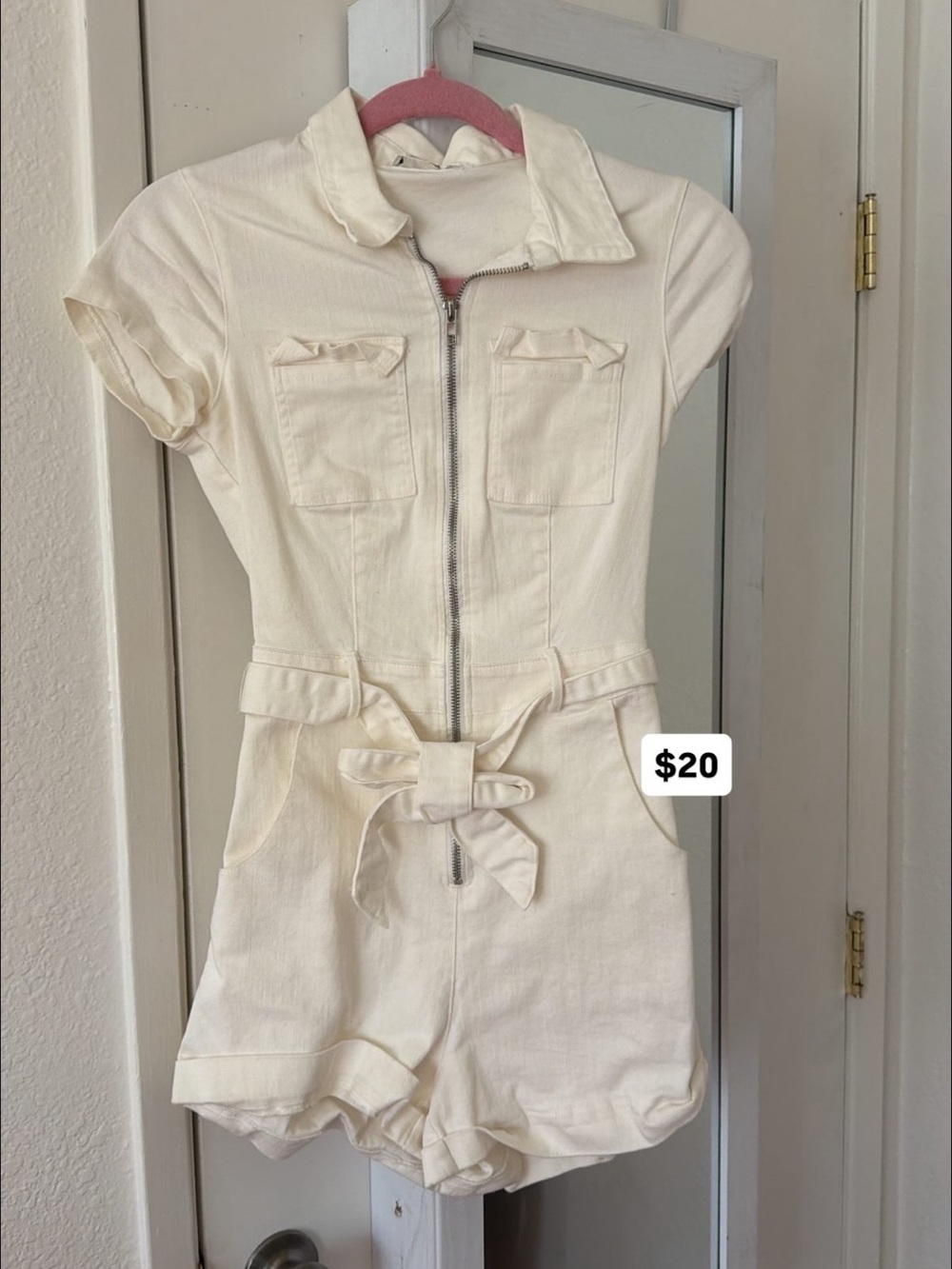White jean romper